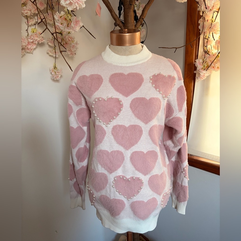 Pink Heart Patterned Sweater - Picture 2 of 8